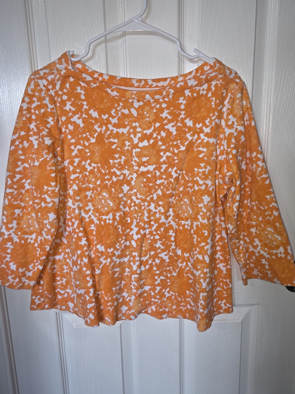 Westbound Orange and White Floral-Pattern Long Sleeve Top